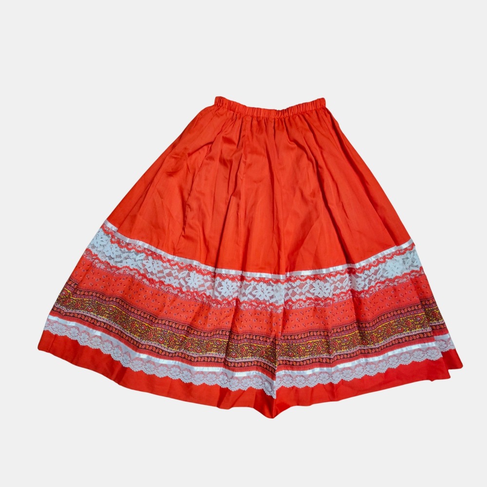 VTG 70s Carefree Fashions Lace Trim Folklore Skirt Square Dance 22 Boho Festival